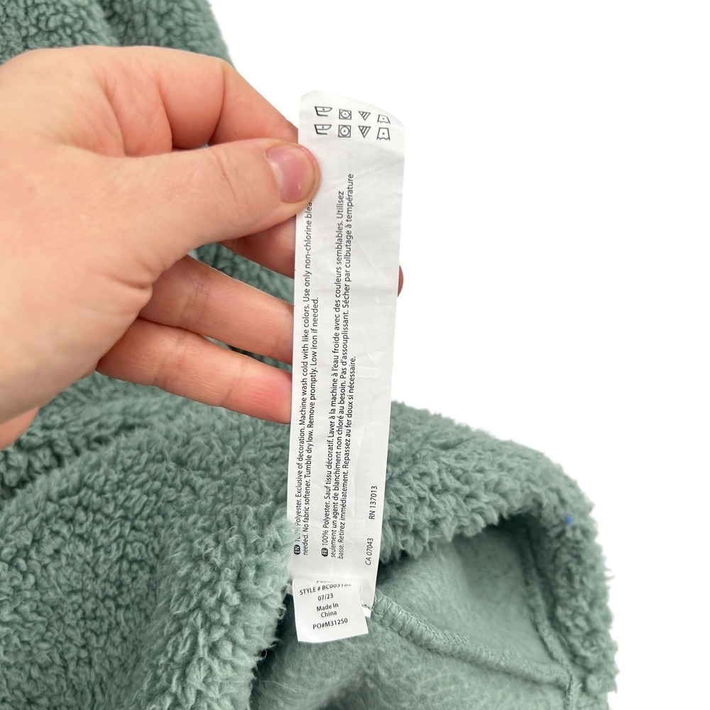 Sherpa Fleece Pullover Cropped Small Sage Green Cozy Lounge Athleisure Minimal - Picture 7 of 13